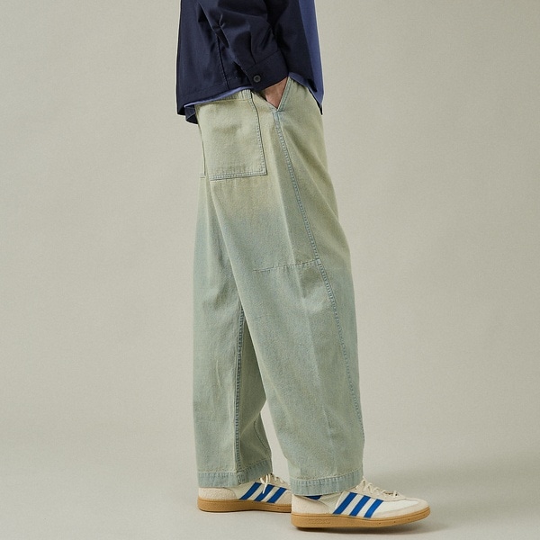 ヴィンテージ加工】 LIGHT CURVED DENIM /ワイドデニム/ライ