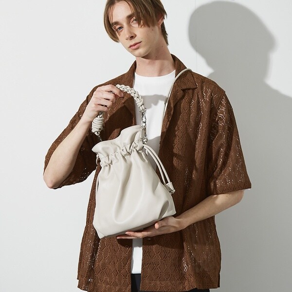 マルチウェイ】 フェイクレザー 巾着ショルダーバッグ / ユニセックス