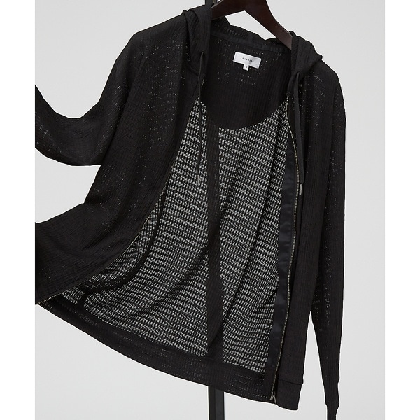 ブロック柄メッシュ ダブル ジップパーカー / シアーストレッチ