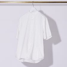 バンドカラー半袖ストライプシャツ