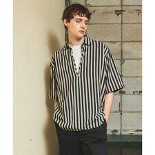 サッカーストライプ スキッパーシャツ / オーバーサイズ / 半袖シャツ