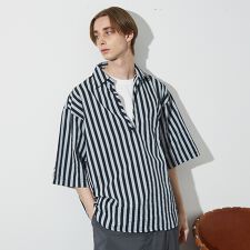 サッカーストライプ スキッパーシャツ / オーバーサイズ / 半袖シャツ