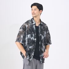 【AH ABAHOUSE】アブストラクト柄 シアーシャツ