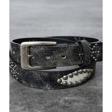 【ウエスタン スタッズ レザー ベルト】35mm black Studded b