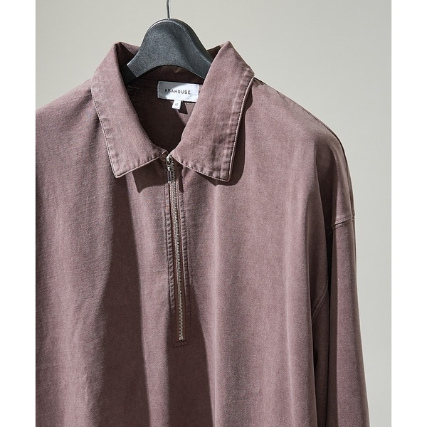 ウォッシュ加工】ロング ハーフジップ プルオーバー / ロンT