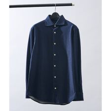 【ON/OFF兼用】ドレスニット ネルツイル＆チェック ワイドカラーシャツ /