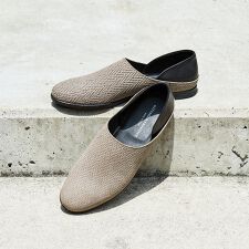 メッシュ 型押し】切替デザイン レザー ミュール スリッポン 