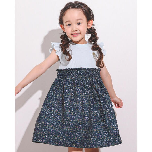 チェリー アイスクリーム 花柄 プリント 切り替え ワンピース