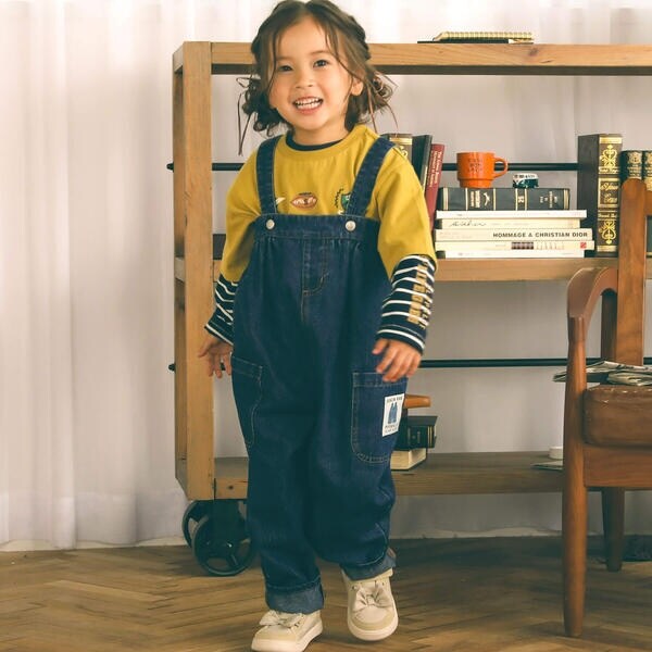 バックプリントハイウエスト風デニムサロペット(80~120cm) | スラップ