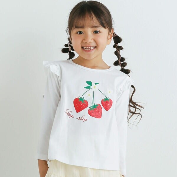 キラキラグリッタープリント肩フリルトップス(80~130cm) | スラップ