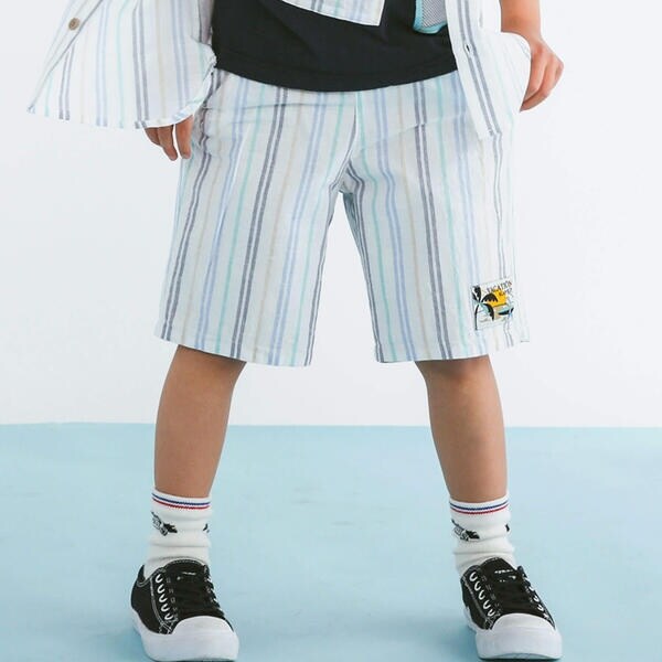 お揃い】無地ストライプ柄リバーシブルハーフパンツ(80~130cm