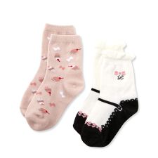 ストラップシューズデザイン+リボンケーキフルーツ総柄ソックス2点セット(13~21cm)