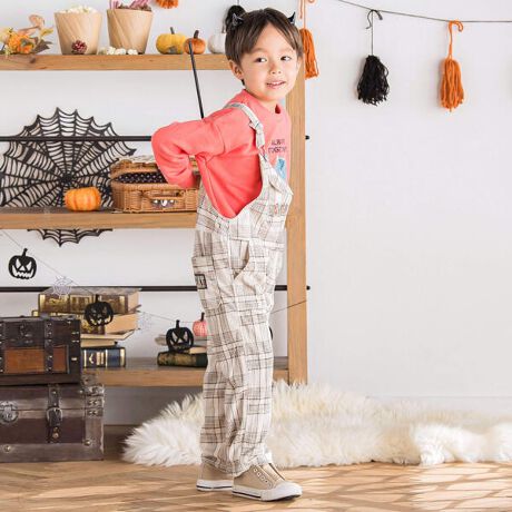 フラップ胸ポケット付きチェックサロペット(80~120cm) | スラップ  