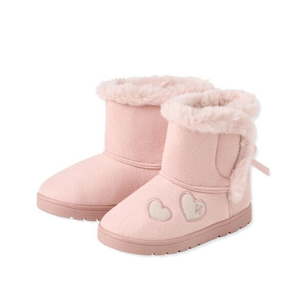 キラキラモチーフアップリケ後ろリボン付きムートンブーツ(14~18cm