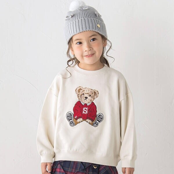 アニマルクマさん刺しゅう長袖トレーナー(80~120cm) | スラップ