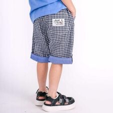 【お揃い/接触冷感】チェックストライプ裾折り返しサイドタブハーフパンツ(80~130cm)