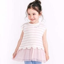 チュールドッキングラメボーダーキラキラトップス(80~130cm)