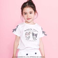 【マイメロディ＆クロミ×SLAPSLIP】キャラクタープリント編み上げリボンスリーブTシャツ(90~