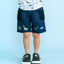 【水陸両用/水にぬれると柄が浮き出る！？】恐竜総柄メッシュポケットハーフパンツ(80~130cm)
