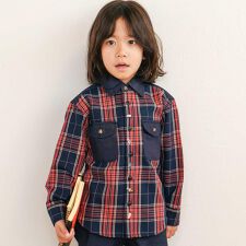 【お揃い】ツイル胸ポケットチェックシャツ(80~130cm)