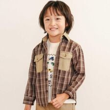 【お揃い】ツイル胸ポケットチェックシャツ(80~130cm)
