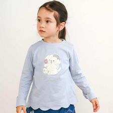 アニマルクマウサギイヌネコモチーフパッチ刺しゅう裾スカラップTシャツ(80~130cm)