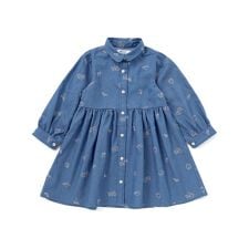 刺しゅう総柄襟付きデニムワンピース(80~130cm)