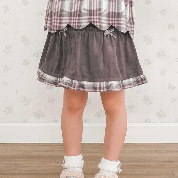 コーデュロイ×チェックレイヤードスカパン(90~130cm)