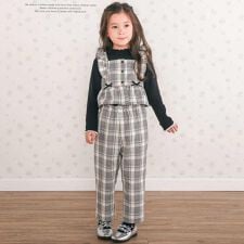 【お揃い】ヘリンボーンチェックフリルビスチェ+パンツセットアップ(80~130cm)