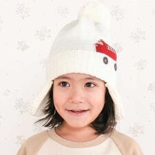 消防車恐竜耳当て付きニット帽(S~M)