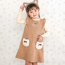 肩フリルリボン付きファーポケットジャンパースカート(90~130cm)