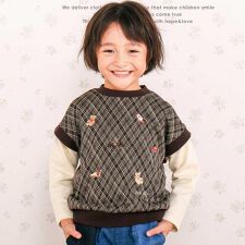 スラップスリップ(SLAP SLIP)の【お揃い】いろいろモチーフ刺しゅうチェックドッキングトレーナー(80~130cm)