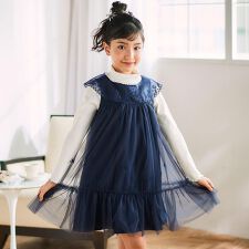 ハート音符刺しゅうオーガンジービッグカラーワンピース(80~130cm)