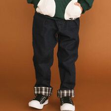 【裏微起毛】折り返し裾チェックロングパンツ(80~130cm)