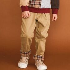 【裏微起毛】折り返し裾チェックロングパンツ(80~130cm)