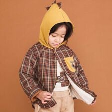 スラップスリップ(SLAP SLIP)の【リバーシブル】ツンツン恐竜トサカフード付きチェックボアジャケット(80~130cm)