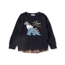 はたらくくるま恐竜パッチ刺しゅう×チェック切替トレーナー(80~130cm)