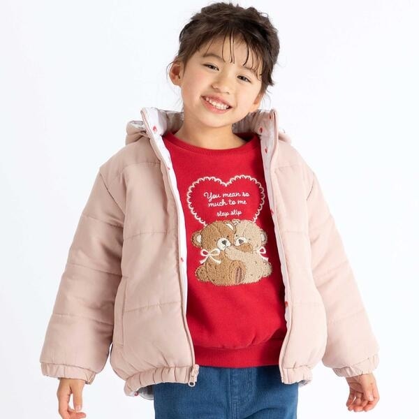 未使用】フィフィ&ロメオ リバーシブルダウンコート ピンク×黒白水玉 S