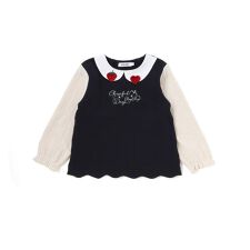 【裏起毛】ハートチェリーイチゴ刺しゅう襟付き袖切り替え裾スカラップトレーナー(80~130cm)