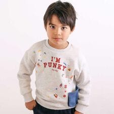 ペたぺたシール風プリントデニムポケット付きトレーナー(80~130cm)