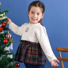 【お揃い】ハートいっぱい刺しゅうモチーフ切り替えチェックドッキングトレーナー(80~130cm)