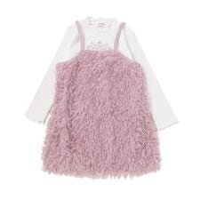 キラキラモチーフ長袖Tシャツ+ファーキャミワンピセット(90~130cm)