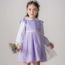 花レースフェミニンモチーフ刺しゅう裾スカラップジャンパースカート(110~130cm)