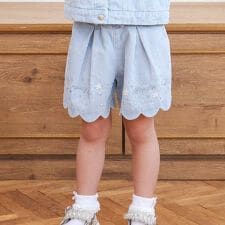 キラキラプリント裾スカラップリボン付きショートパンツ(90~130cm)