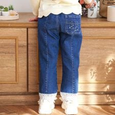 裾レースチャーム刺しゅう9分丈デニム(90~130cm)