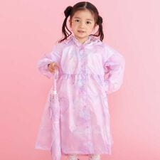 【お揃い】ハートキラキラプリント総柄レース手提げ袋付きレインコート(95~135cm)