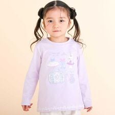 裾レースパッチ刺しゅう天竺長袖Ｔシャツ(80~130cm)