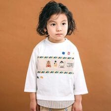 天竺シャンブレーチェック切り替え7分袖Tシャツ(80~130cm)