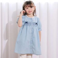 スモッキング刺しゅう7分袖デニムワンピース(80~130cm)