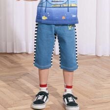 デニムニット&ストレッチツイル前後切り替え6分丈パンツ(80~130cm)